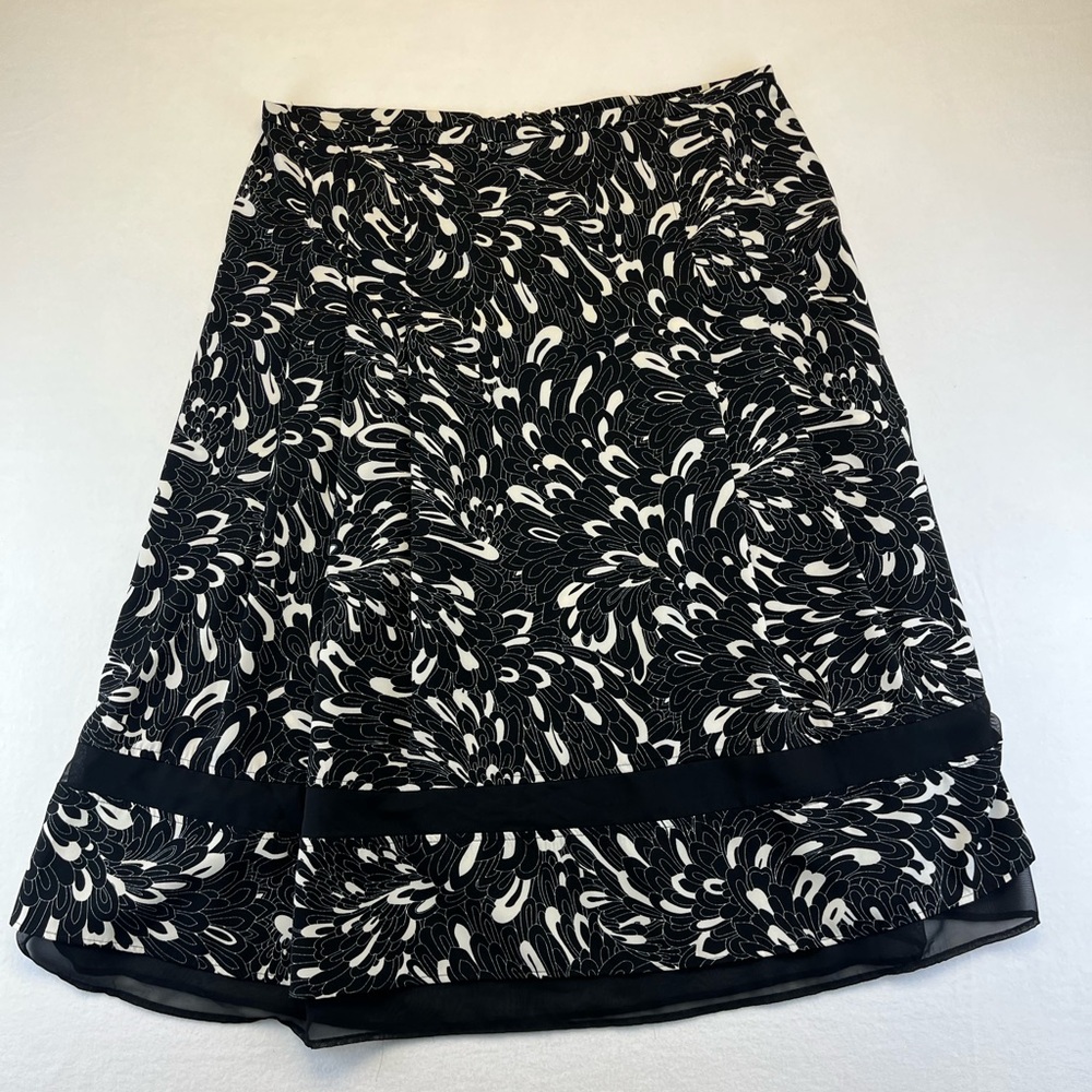 Requirements Petite Size 18 Black White Petals Long A-Line Skirt Side Zip Floral